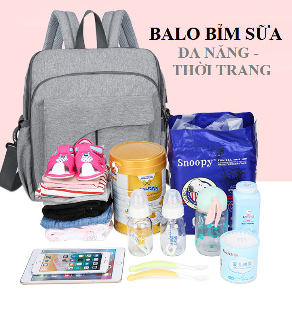 Balo Bỉm Sữa Có Đai Giữ Em Bé có Cổng USB