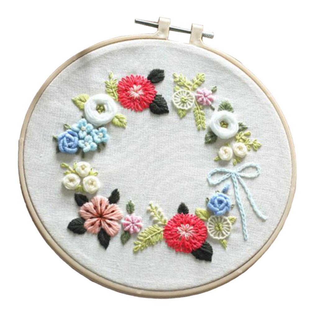 Flower Embroidery Kit Hoop Pre-printed Cross Stitch Beginners Floss  Kits