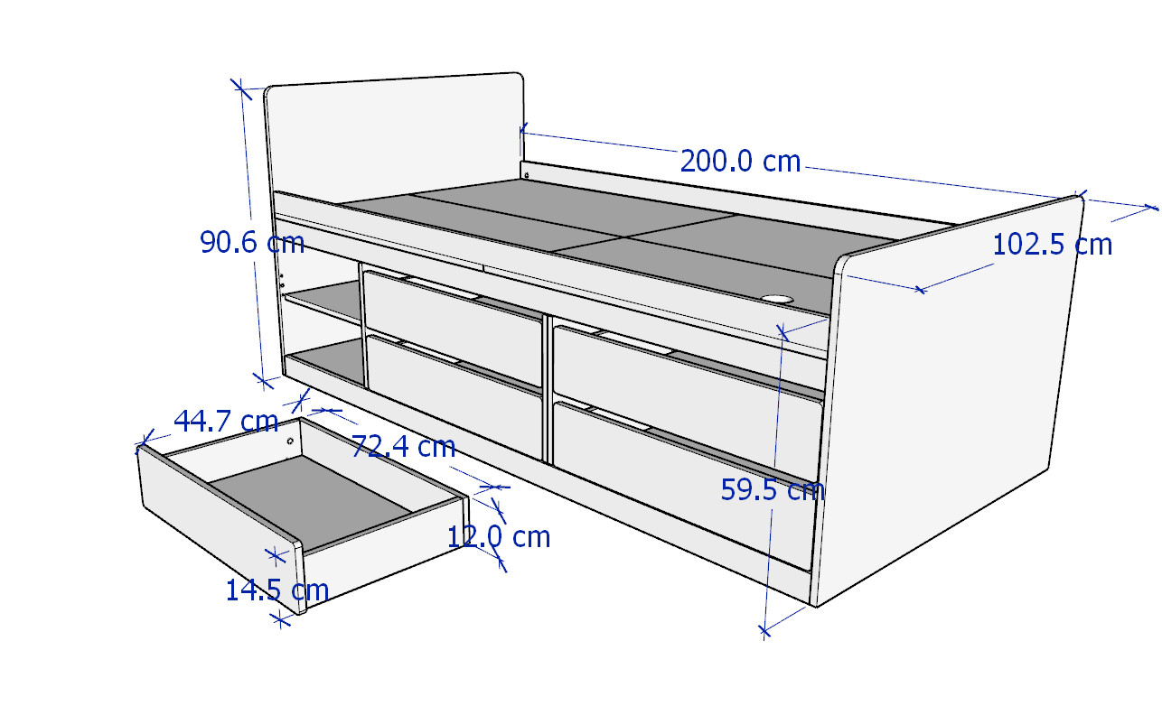 VENUS, Giường đơn kèm 4 hộc tủ kéo, đặc biệt cho trẻ em BED_002, 206x106x60cm