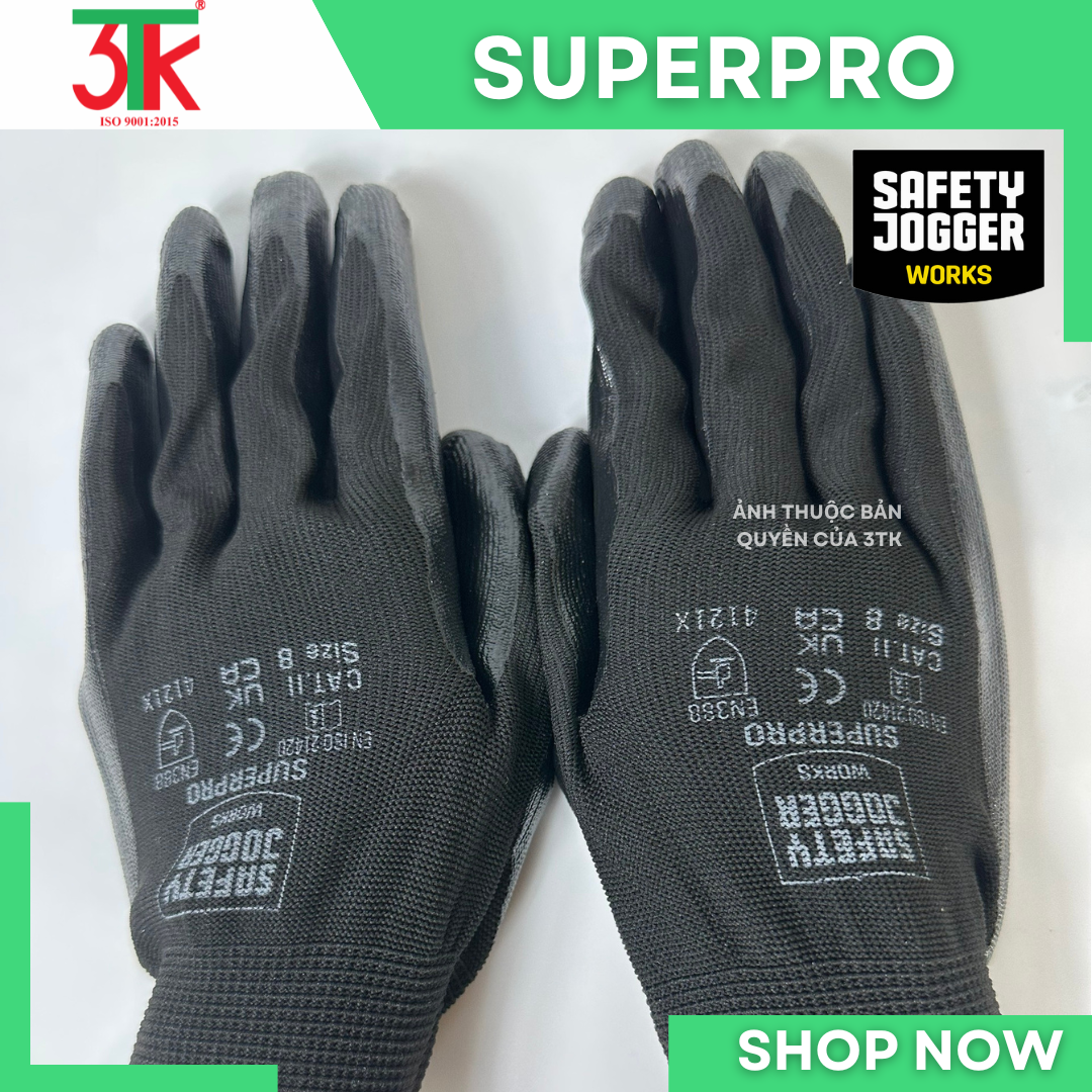 Găng tay chống dầu Safety Jogger SUPERPRO Đa năng, Phủ nitrile, Bao ôm tay thoáng khí, Chống trơn trượt, Cơ khí