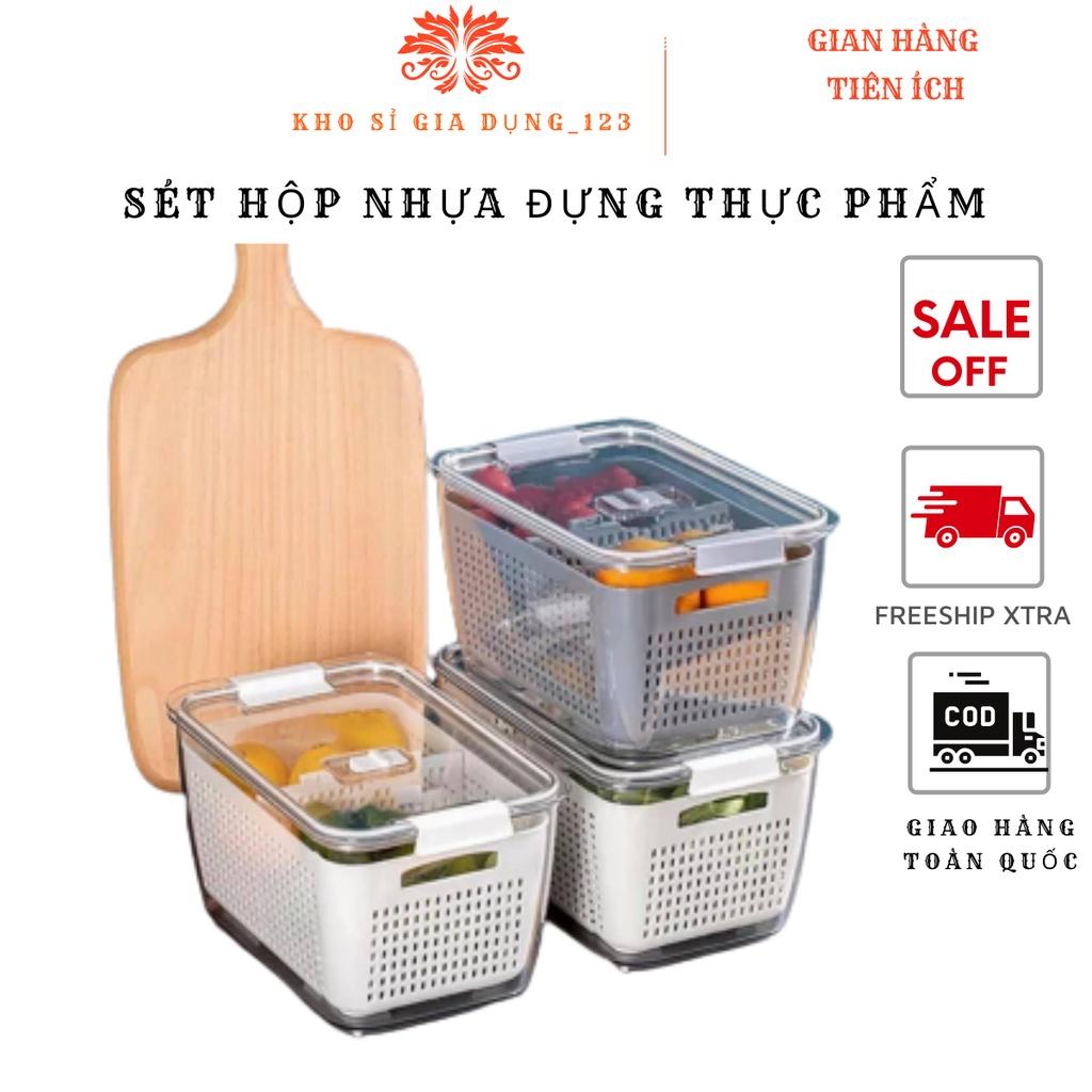 Hộp Nhựa TO Đựng Thực Phẩm Tủ Lạnh 2 Lớp Có Lỗ Thoát Nước Khóa Thoát Khí Dễ Dàng Bảo Quản Rau Củ