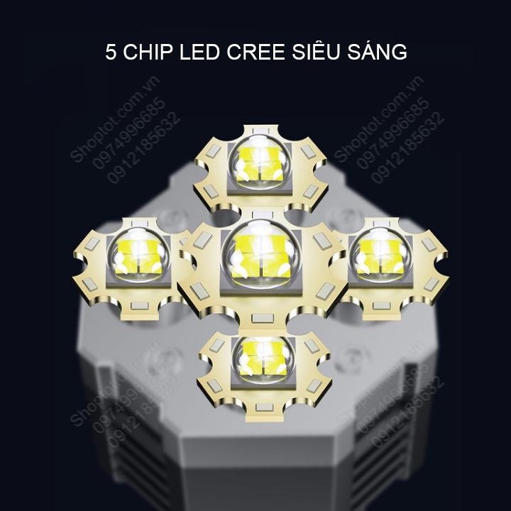 Đèn Pin LED cầm tay siêu sáng 5 pha kèm pin sạc gắn sẵn bên trong, có đèn chiếu sáng rộng dùng khi mất điện