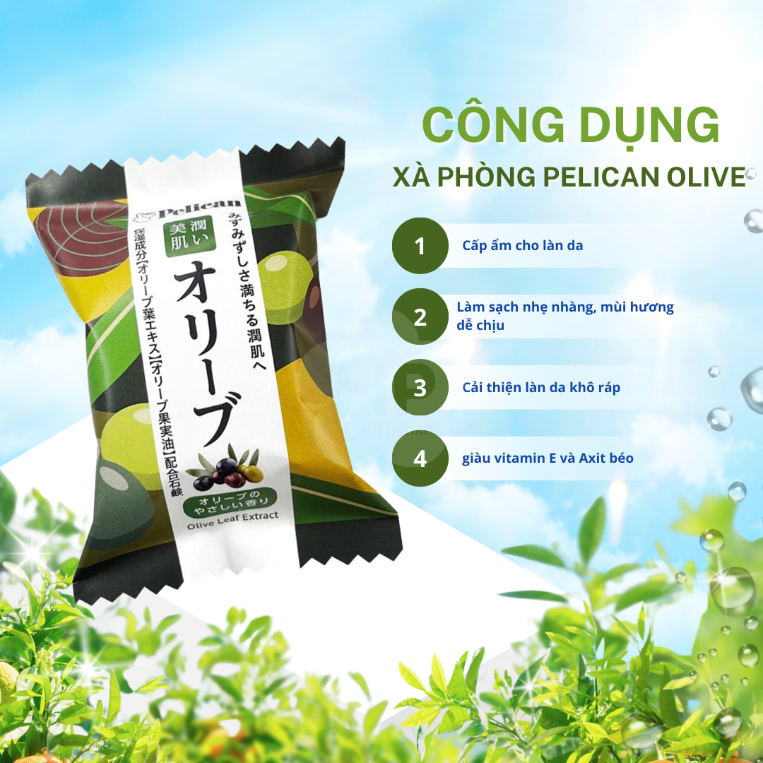 Xà Phòng Cấp Ẩm Và Dưỡng Mịn Da Olive Pelican Family Soap Olive 80g