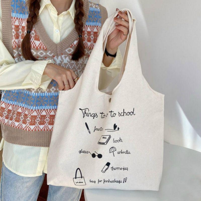 Túi vải canvas tote Things to too school phong cách Hàn Quốc
