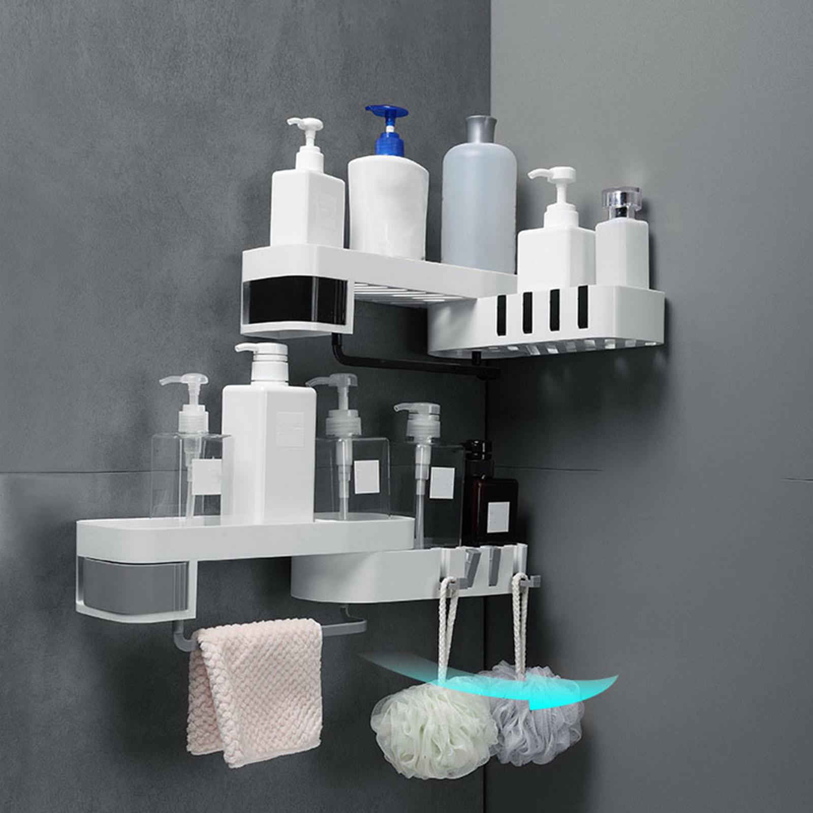 Bathroom Corner Shelf No Drilling Wall-mounted Storage Rack Holder Cabinets 2 Tier Bathtub Bath Shower Caddy Basket