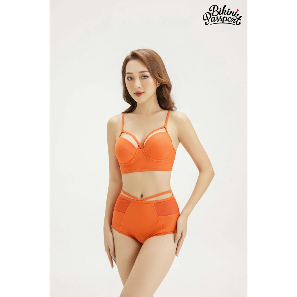 Đồ bơi NỮ BIKINI PASSPORT kiểu Hai mảnh quần lưng cao phối lưới - màu Cam - BS077_OR