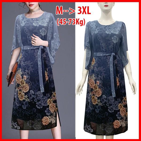 ️Big Size️Đầm Dự Tiệc Trung Niên Phối Họa Tiết Hoa Dáng Suông Sang Trọng Size S -&gt; 5XL