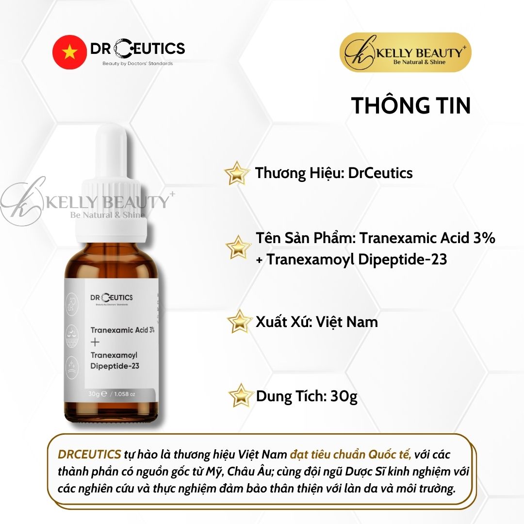 Serum TXA DrCeutics - Giảm Thâm Đỏ, Mờ Nám Sạm, Sáng Da - Tranexamic Acid 3% + Tranexamoyl Dipeptide-23 | Kelly Beauty