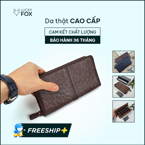 Ví dài cầm tay nam nữ da bò vân đà điểu, da mềm đường may đẹp tỉ mỉ, CAM KẾT Y HÌNH - BH 3 năm WL126