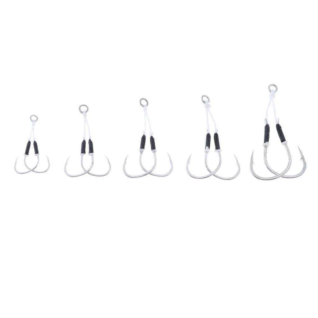 2 Pieces Carbon Steel Fishing Jig Hooks Barbed Assist Hooks With PE Line Fishing Accessories Tackle Tool - Choose Size