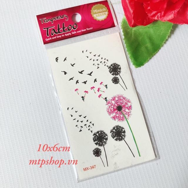 Hình xăm dán hoa bồ công anh hồng 10x6cm