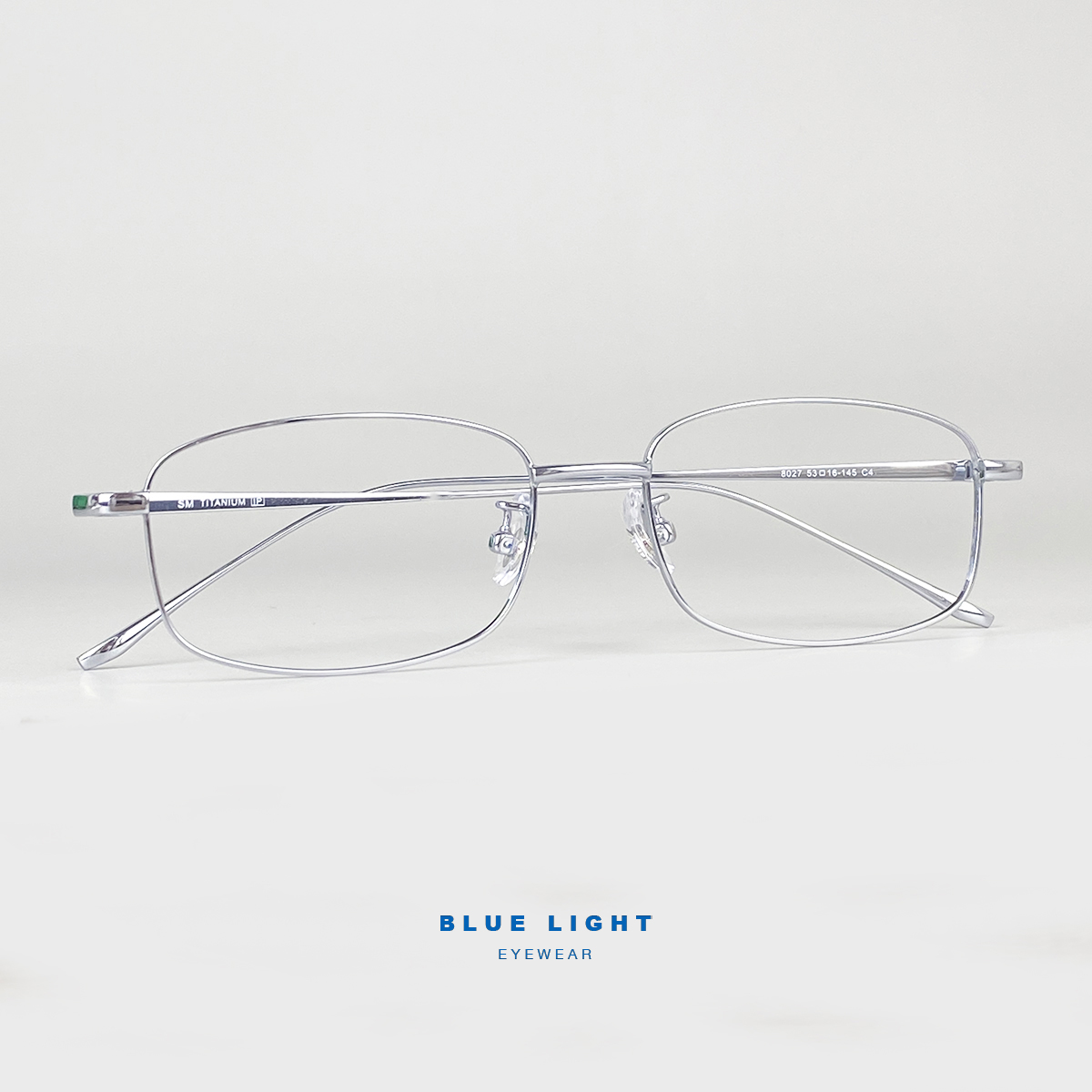 Gọng Kính Cận, Kính Giả Cận Nam Nữ TITANIUM Mắt Vuông Nhỏ Xíu, Cao Cấp Siêu Nhẹ, Full Đen, Bạc - BLUE LIGHT