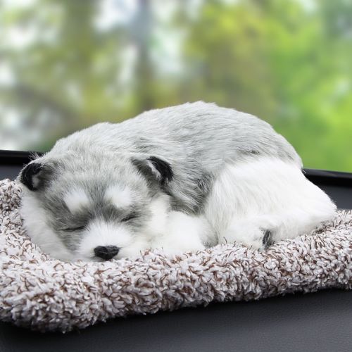 CHÚ CHÓ HUSKY XÁM THAN HOẠT TÍNH KHỬ MÙI &amp; TRANG TRÍ TAPLO Ô TÔ LOẠI LỚN 28CM X 21CM