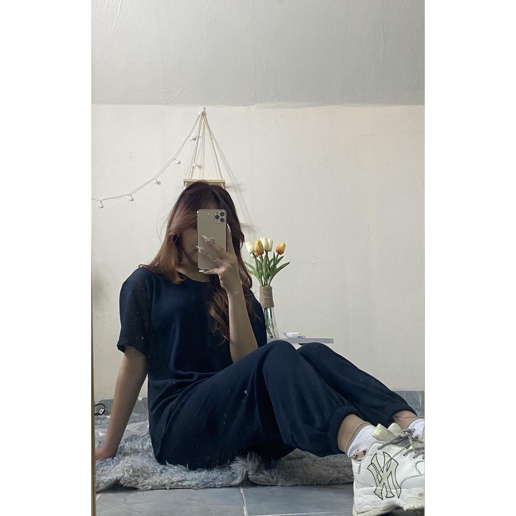 Set đồ nữ xinh mặc đi chơi, đồ bộ nữ quần jogger mix áo thun tay lỡ mặt cười dễ thương style thu đông trẻ trung BO005
