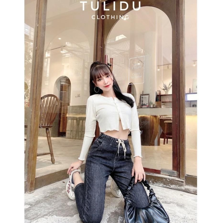 Quần Jeans Nữ Cạp Chun Đen Cao Lưng