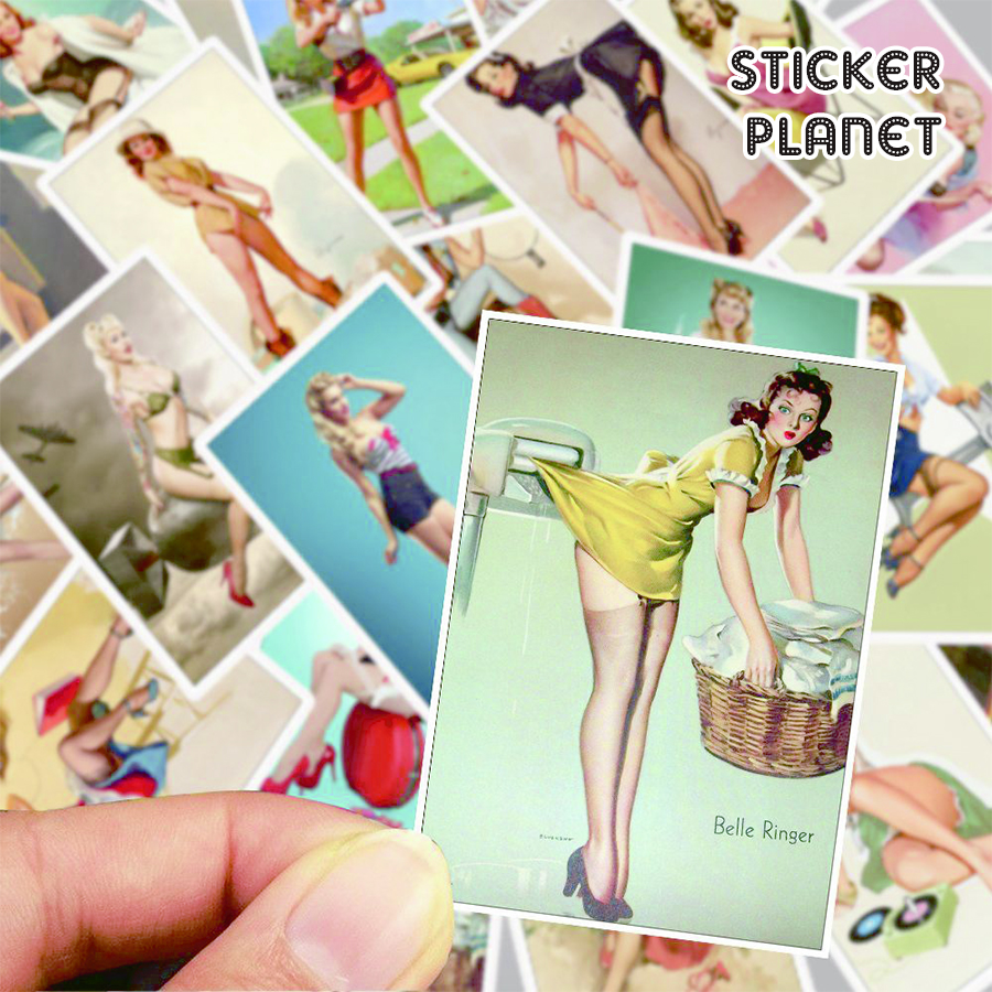 Bộ sticker  phong cách retro Girls Stickers Sexy Girl chống thấm nước trang trí mũ bảo hiểm, đàn, guitar, ukulele, điện thoại laptop