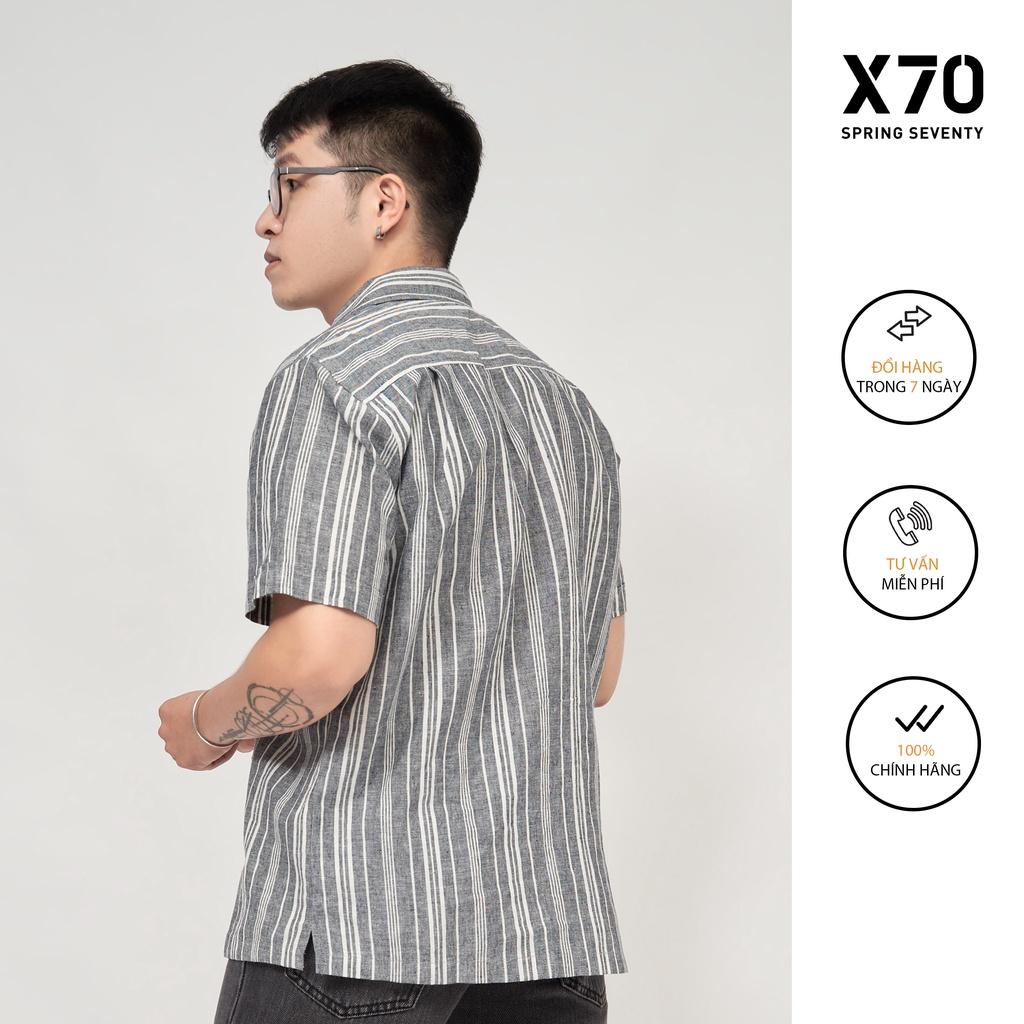 Áo Sơ Mi Nam Linen Kiểu Dáng Cổ Bẻ Tay Ngắn Thiết Kế Hoạ Tiết Sọc Dọc Thời Trang X70 - 07570004