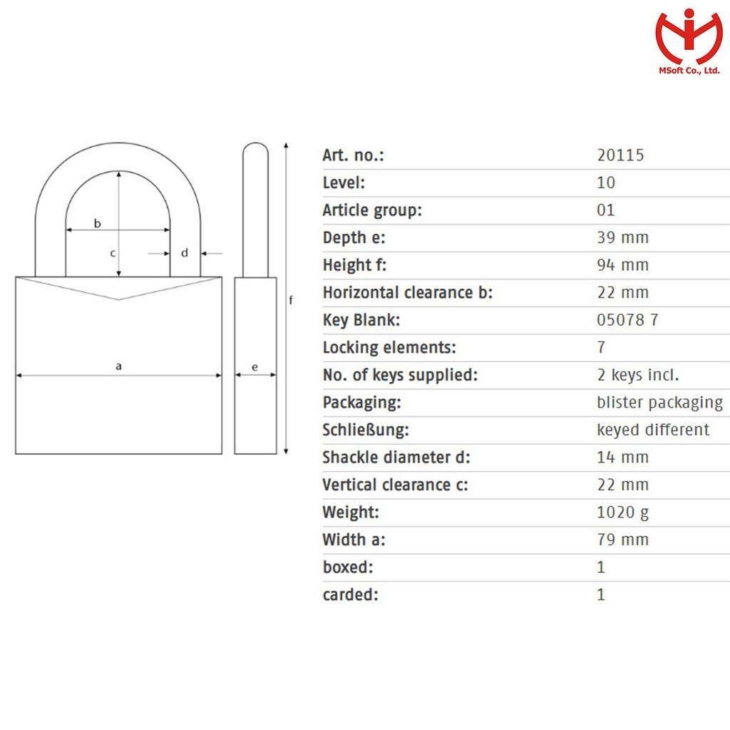 Ổ khóa ABUS GRANIT 37RK/80 thân thép rộng 79mm thuộc dòng cao cấp nhất của ABUS - MSOFT