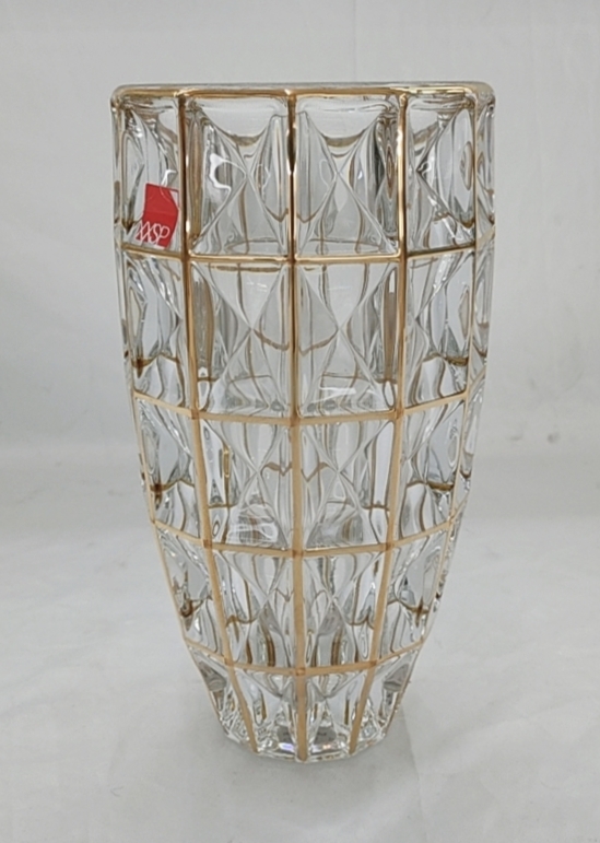LỌ HOA THỦY TINH CAO 28 CM KIM CƯƠNG VIỀN VÀNG CAO CẤP