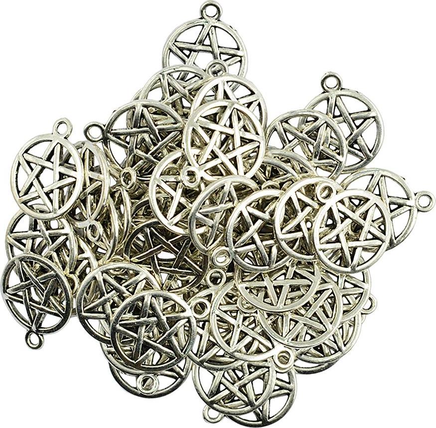 50 Pieces Tibetan Silver Alloy Round Star Pentacle Jewelry DIY Making Charms