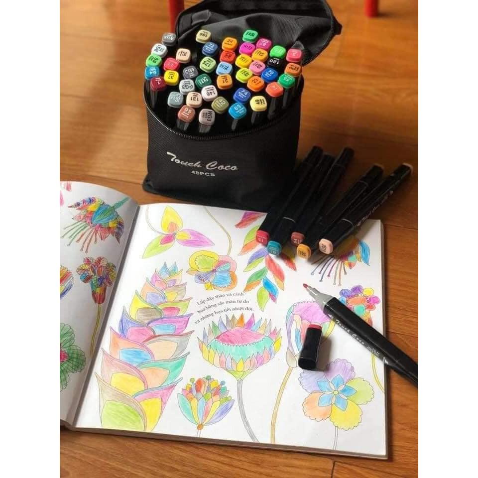 Bút dạ 48 cây kèm túi nhiều màu cho bé tập tô màu, tập viết