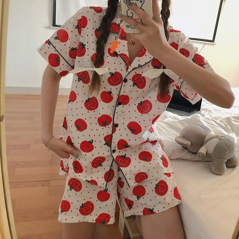 Set bộ ngủ pijama hình cà chua vải cotton