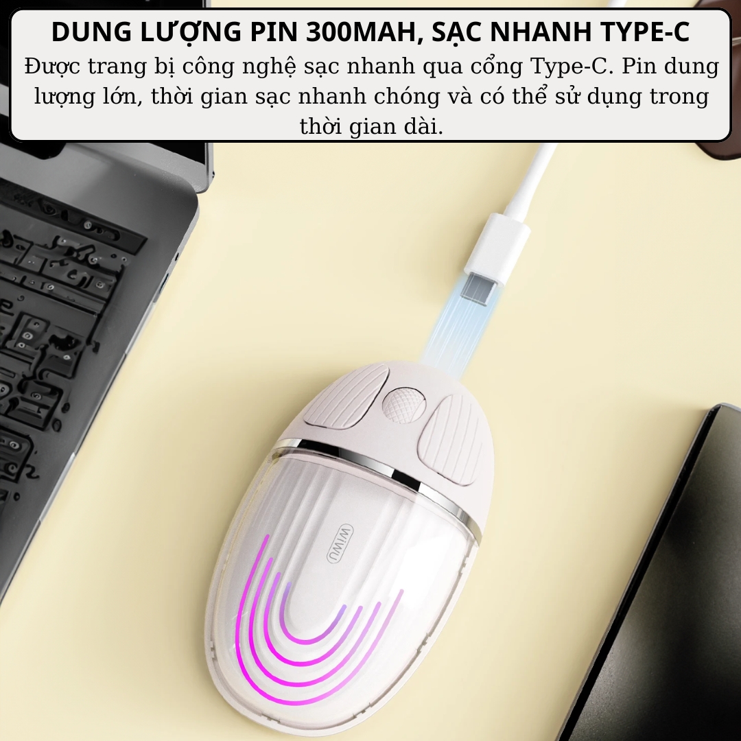 Chuột Không Dây Bluetooth 5.0 WiWU Magic Dual Mode - Sạc USB C, cho MacBook / Laptop có hiển thị đèn led, Kết Nối 2.4G, Độ nhạy 1200DPI không độ trễ - Hàng nhập khẩu