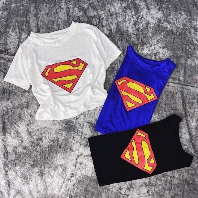 Áo croptop nữ tay ngắn ôm body in hình chữ SUPERMAN cực cá tính 3 màu ĐEN, XANH TRẮNG (ảnh thật