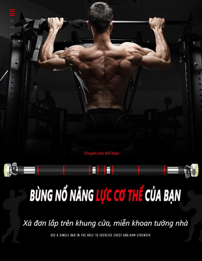 Xà Đơn Gắn Cửa Hoặc Treo Tường Chốt Chống Xoay Màu Đen Xanh Dương- Mẫu Cải Tiến Chất Lượng Vượt Trội