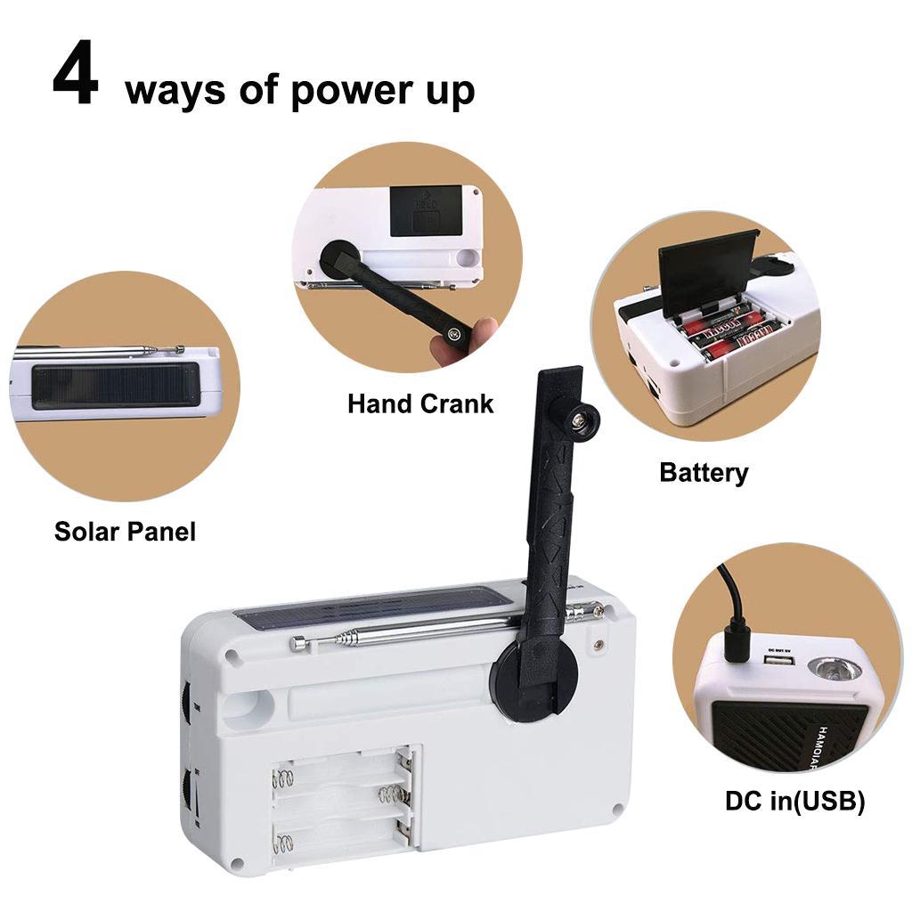 AM/FM/ Radios Solar Hand Crank Powered & LED Light Phone Charger Black