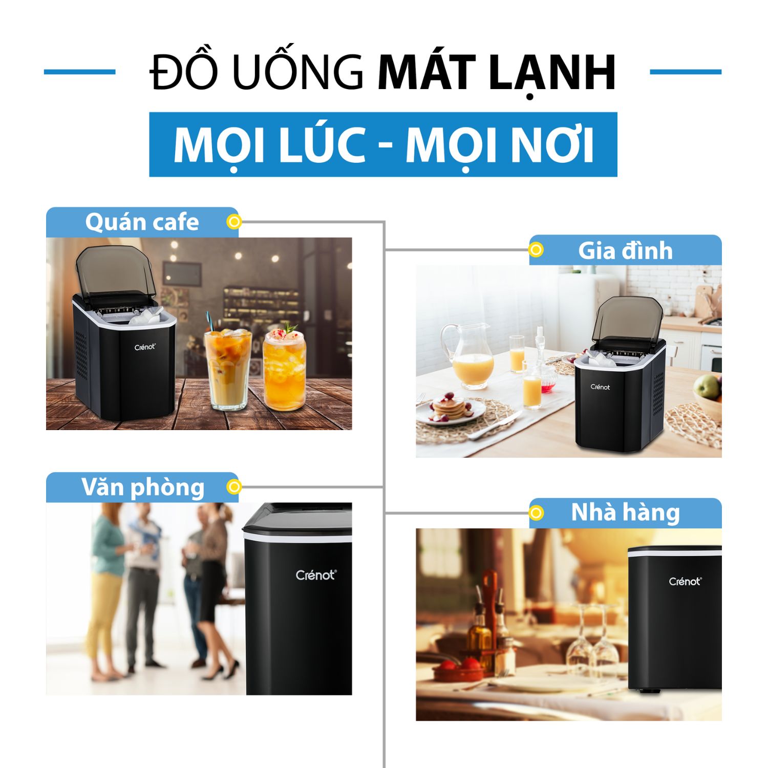 Máy Làm Đá Viên CRENOT VORTEX V6 Tủ Đá Giữ Nhiệt Mini Gia Đình Tạo Đá Siêu Tốc Trong 9 -15 Phút - Hàng chính hãng