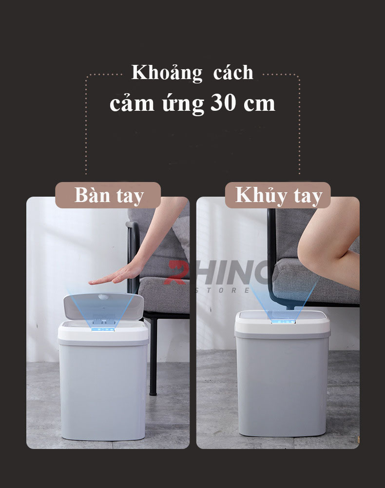 Thùng rác cảm ứng thông minh Rhino TR101 thể tích 16L có nắp đóng mở tự động - Hàng chính hãng