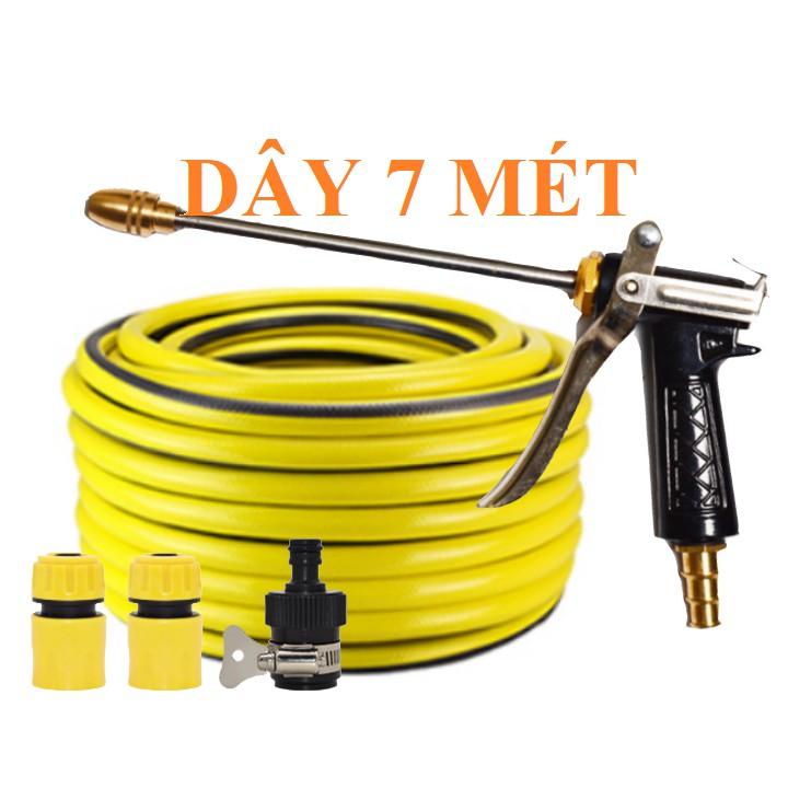 ️️ Bộ dây vòi xịt nước rửa xe, tưới cây , tăng áp 3 lần, loại 7m, 10m 206318 đầu đồng, cút,nối đen