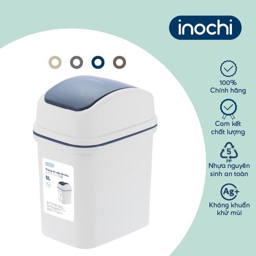 Thùng rác nắp lật Inochi 5L Thân Trắng kem + Nắp Ghi sữa/ Xanh chàm/ Nâu café/ Be sữa