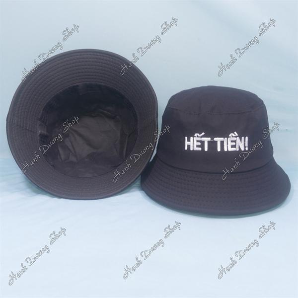 Nón tai bèo mũ bucket vành nhỏ thêu chữ Hết Tiền - Đen