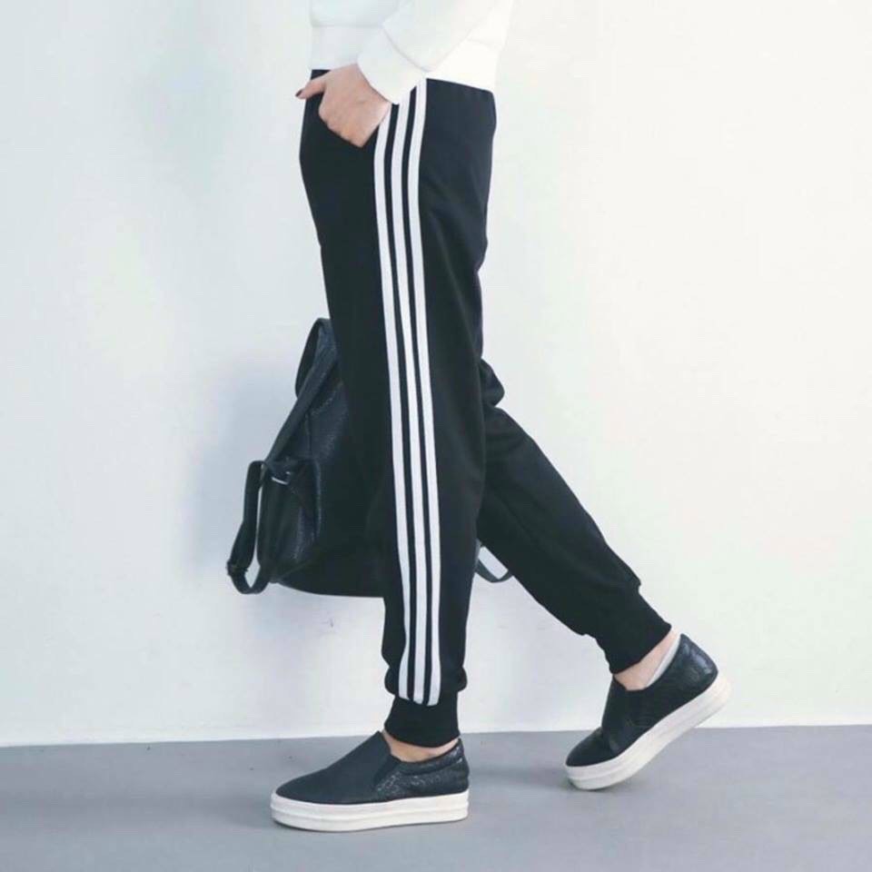 Quần Jogger Thun Nỉ Dài 1 - 3 Sọc Có Bo Gấu - Nhóm Nam Nữ , Cặp Đôi Mặc Thể Dục - Đi Học