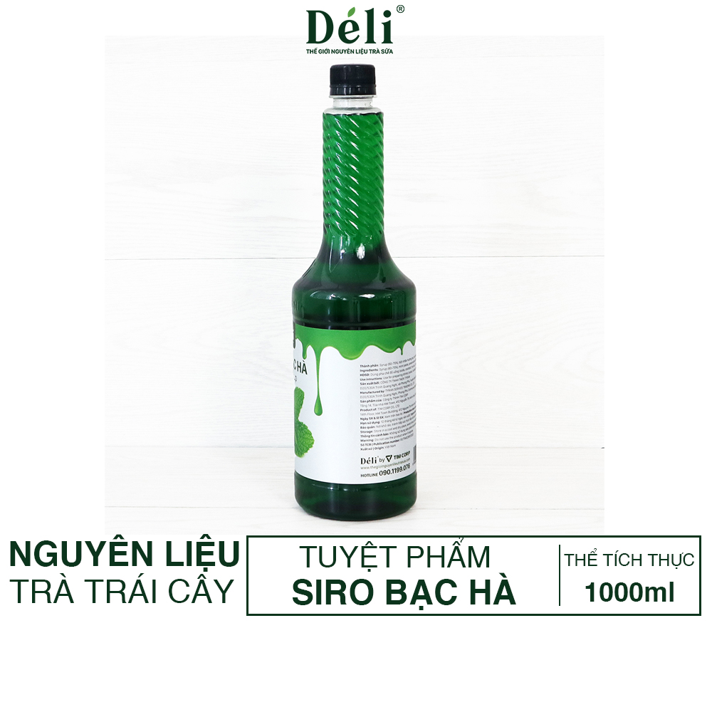 Siro bạc hà Déli chai 350ml [GIÁ TỐT] HSD: 12 tháng, nguyên liệu pha chế trà trái cây, soda, tạo màu thạch rau câu,..