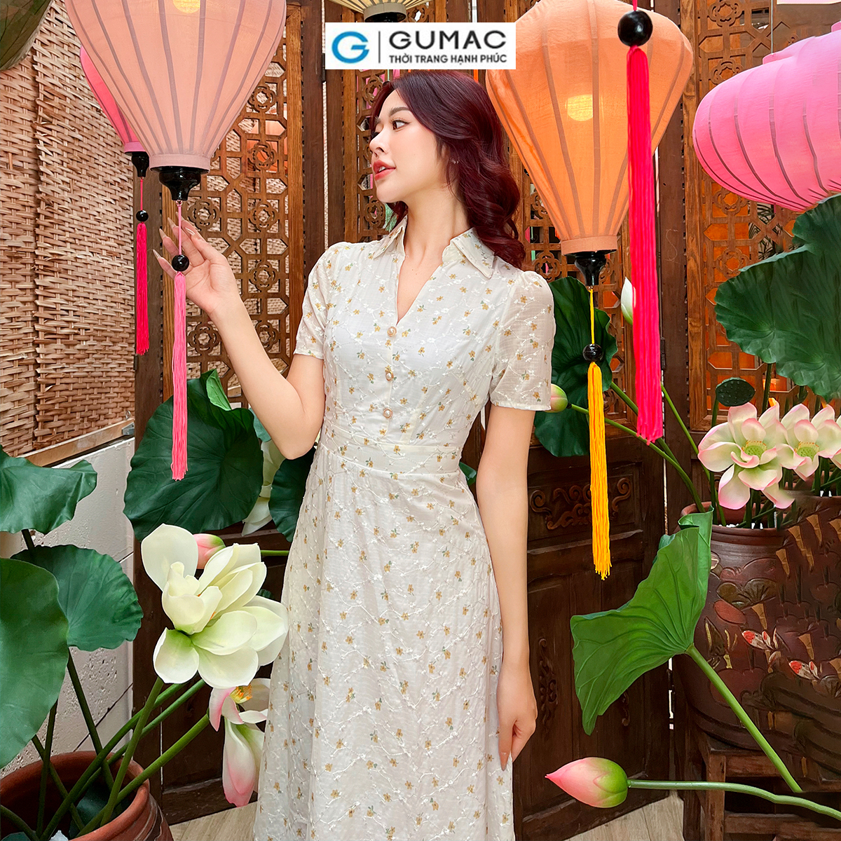 Đầm A ngực đắp vải voan mềm mát đi tiệc đi chơi thanh lịch sang trọng GUMAC DD09007