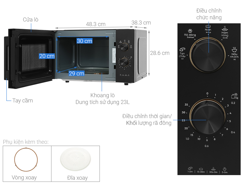 Lò vi sóng Electrolux EMM23K22B 23 lít hàng chính hãng