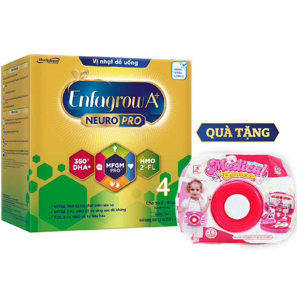 Bộ 1 hộp sữa bột Enfagrow A+ NeuroPro 4 2’FL HMO vị nhạt dễ uống cho trẻ từ 2-6 tuổi 2.2kg - Tặng 1 Đồ Chơi Camera cho bé