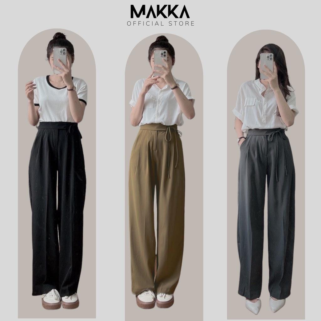 Quần Ống Rộng MAKKA cạp cao thắt dây cực xinh, quần tây công sở suông dài MAKKA