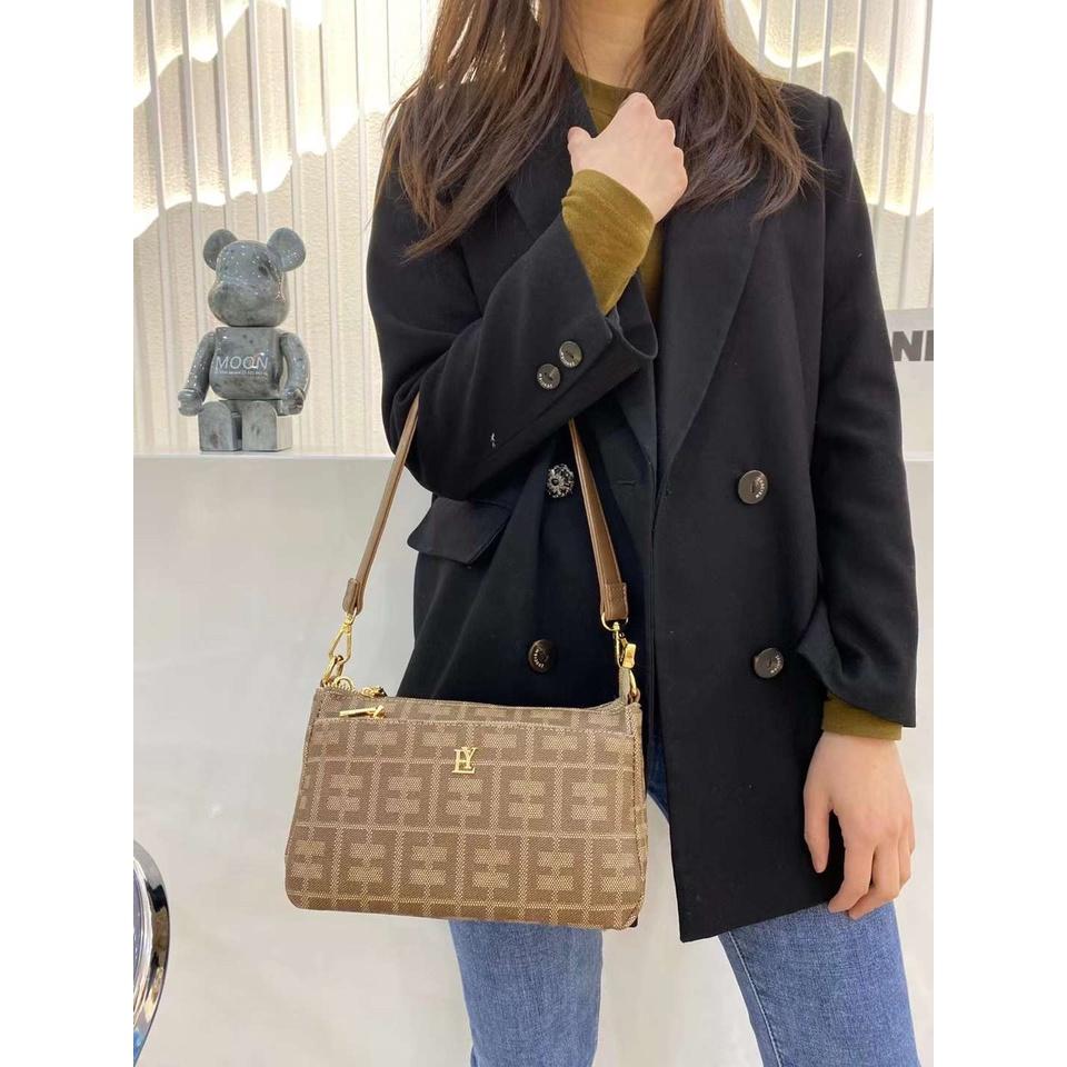 Ví clutch nữ da PU cao cấp họa tiết monogram thời trang vintage công sở nhiều ngăn tiện lợi Y2409