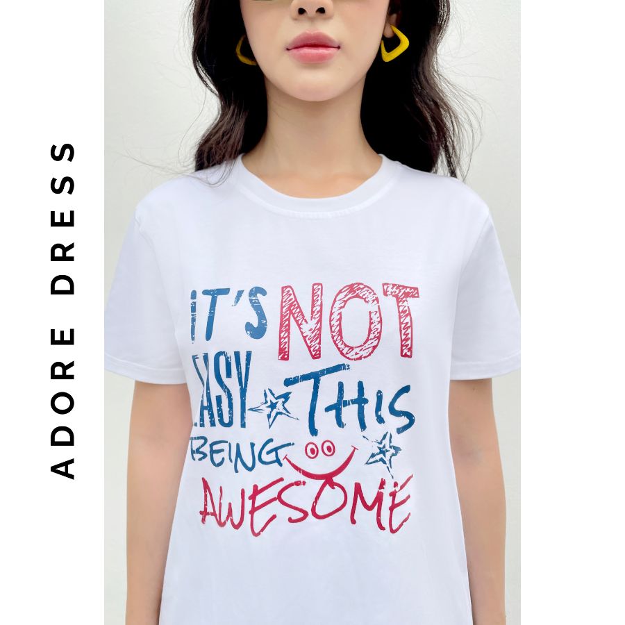 Áo Phông Graphic T-shirts casual style cotton trắng in texts 321TS2020 ADORE DRESS