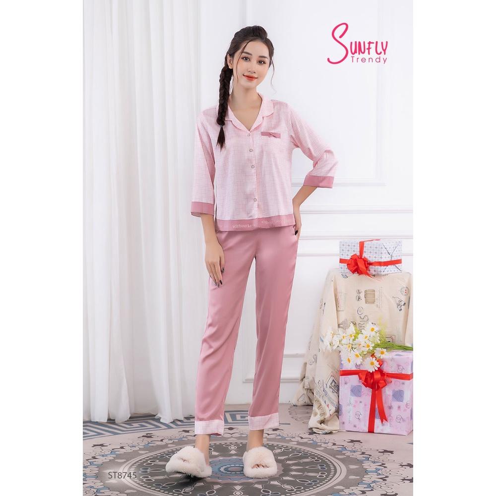 ST8745 BỘ PIJAMAS LỤA ÁO TAY LỠ QUẦN DÀI