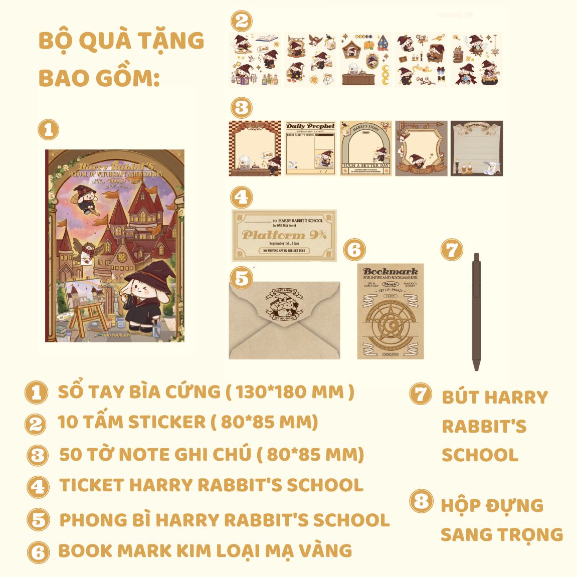 Bộ quà tặng phong cách cổ điển - sổ tay nhật kí trường học phép thật - Harry rabbit's school