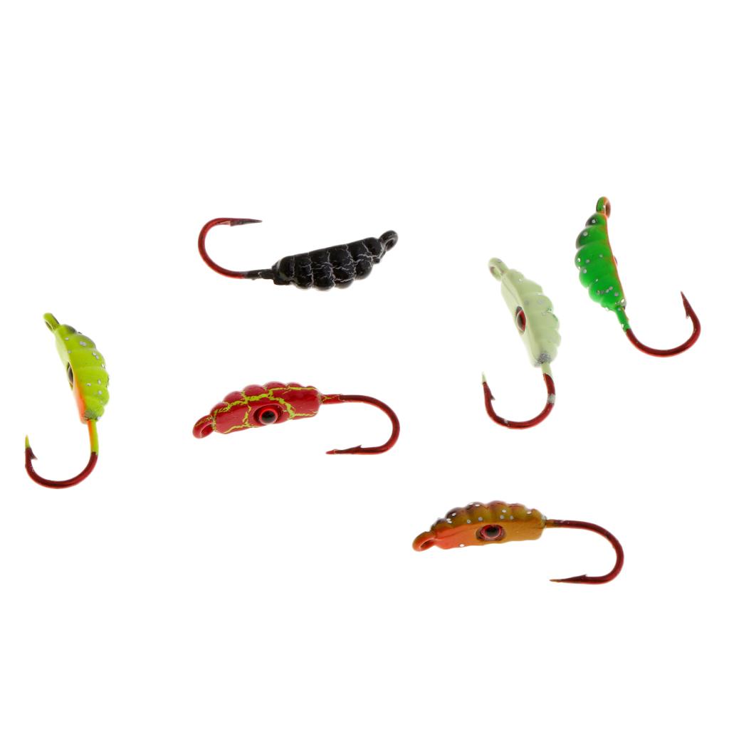 6pcs Winter Ice Artificial Fishing Lures Lead Head Crank Fishing Hooks Bait