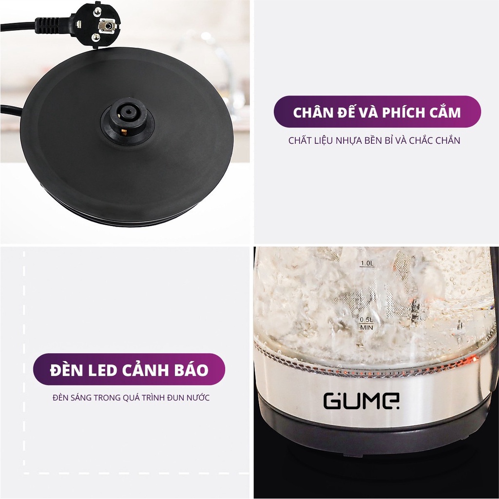 Ấm Đun Siêu Tốc Khử Clo GUME Thủy Tinh 1.7L - Hàng Nhập Khẩu Hàn Quốc
