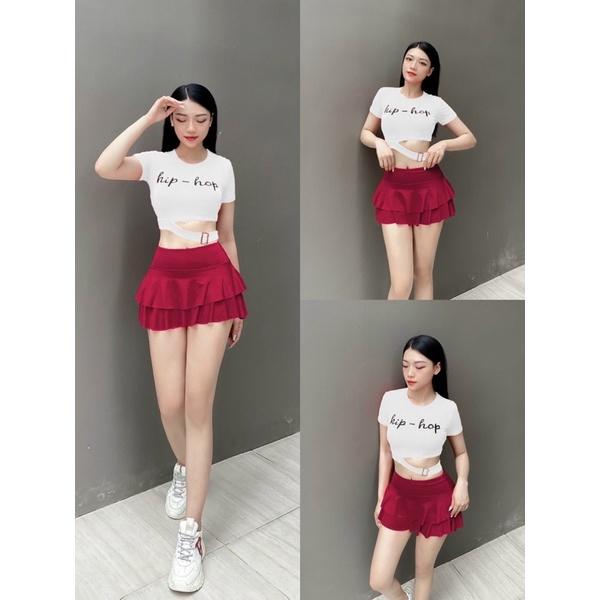 Set bộ váy 2 tầng áo croptop hiphop tập nhảy aerobic, Zumba, khiêu vũ, trang phục biểu diễn, đi bơi,đi biển nữ