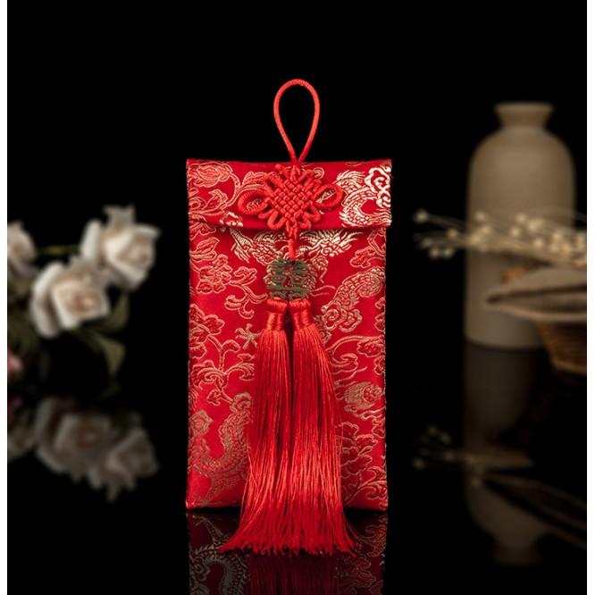 Phong Bì Đỏ Thổ Cẩm thêu Hoa vải gấm Song Hỷ Cưới Hỏi-Nạp tài,Quà tặng năm mới.