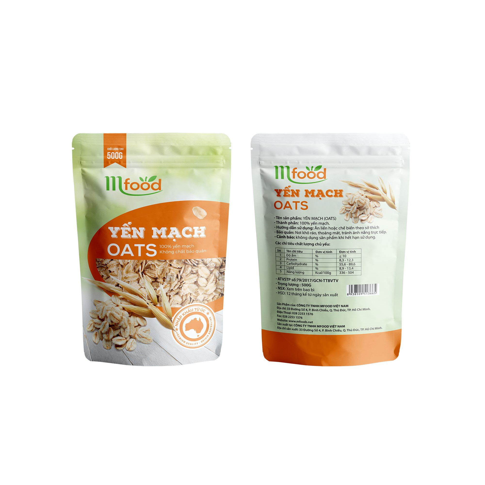  Yến Mạch Úc Thương Hiệu MFOOD Ăn Liền 500g (Cán Mỏng Vỡ Đôi)